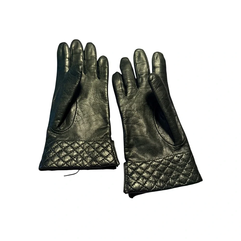 Fownes Womens Black Genuine Leather Quilted Cuff Insulated thinsulate Gloves M